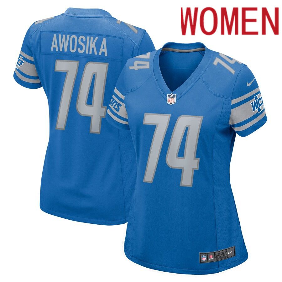 Women Detroit Lions #74 Kayode Awosika Nike Blue Home Game Player NFL Jersey->women nfl jersey->Women Jersey